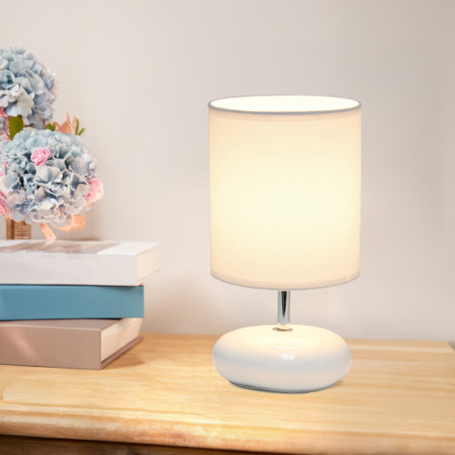 Traditional Mini Round Rock Table Lamp with Drum Shade - 10.25" - White - IMAGE 1