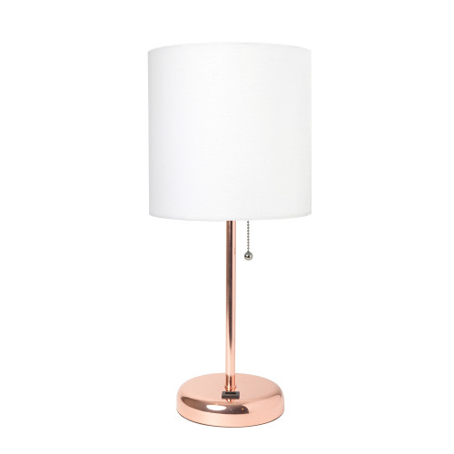 Contemporary Rose Gold Bedside Table Desk Lamp with Drum Shade - 19.5" - White - IMAGE 1