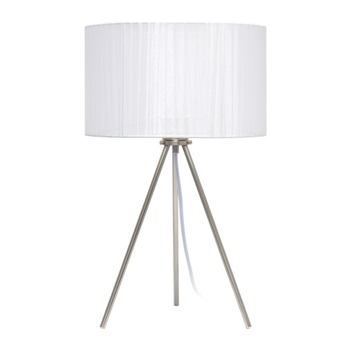 Brushed Nickel Three Legged Pedestal Table Lamp with Shade - 19.75" - Silver and White - IMAGE 1