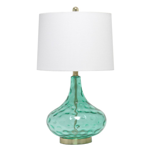 Dimpled Glass Table Desk Lamp with White Tapered Shade - 24" - Seafoam Green - IMAGE 1