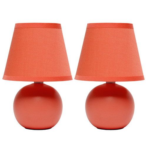 Petite Ceramic Orb Base Bedside Table Lamp with Tapered Drum Shade - 8.5" - Orange - Set of 2 - IMAGE 1