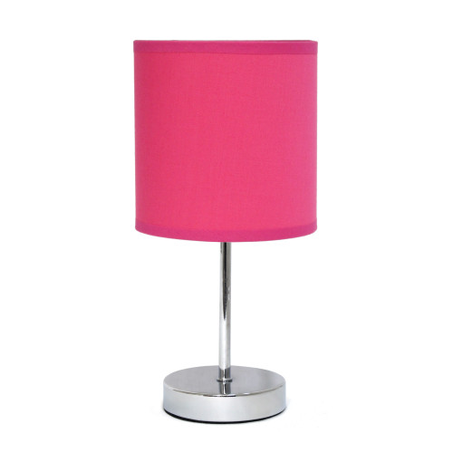 Traditional Petite Table Lamp with Drum Shade - 11.75" - Silver and Hot Pink - IMAGE 1