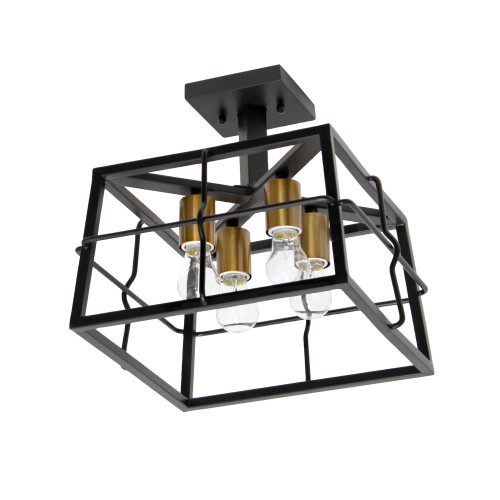Four Light Decorative Squared Semi Flush Mount Ceiling Light Fixture - 13" - Black - IMAGE 1
