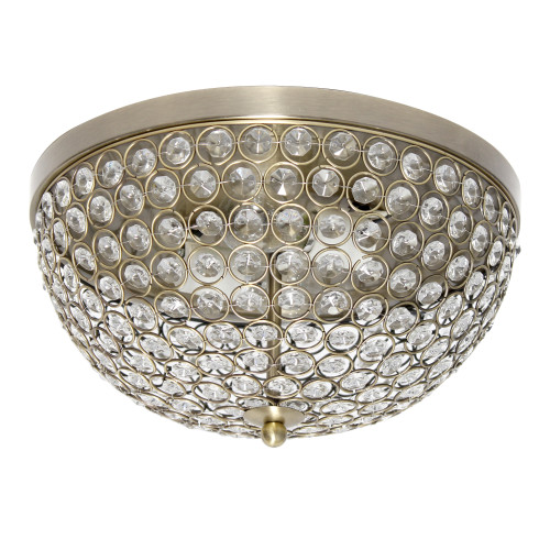 Dome Crystal 2 Light Flush Mount Ceiling Light Fixture - 13" - Antique Brass - IMAGE 1