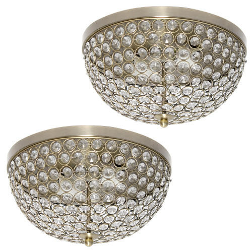 Dome Crystal Flush Mount Ceiling Light Fixture - 13" - Antique Brass - Set of 2 - IMAGE 1