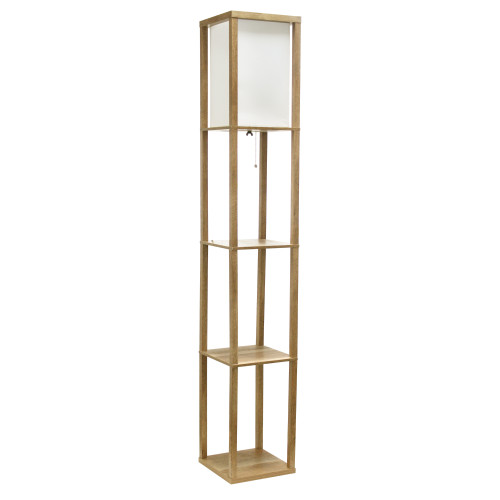 3 Tier Storage Shelf Floor Lamp with Linen Shade - 62.5" - Brown - IMAGE 1