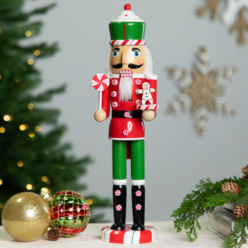 Peppermint Candy Nutcracker Christmas Figure - 15" - Red and Green - IMAGE 1