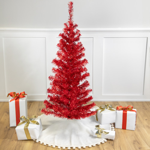 Artificial Tinsel Christmas Tree - 4' - Red - Unlit - IMAGE 1