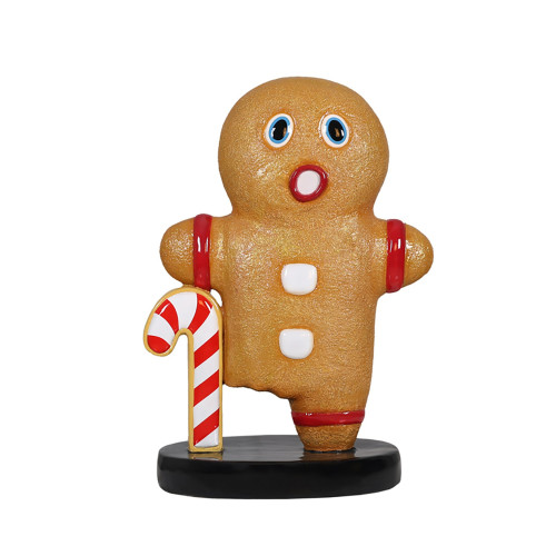 Gingerbread Man with Candy Cane Commercial Fiberglass Outdoor Decoration - 36" - IMAGE 1