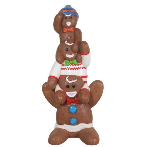 Stacked Gingerbread Family Commercial Fiberglass Outdoor Decoration - 60" - IMAGE 1
