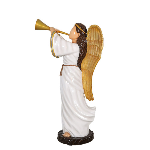 Angel with Trumpet Fiberglass Outdoor Commercial Christmas Decoration - 73" - IMAGE 1