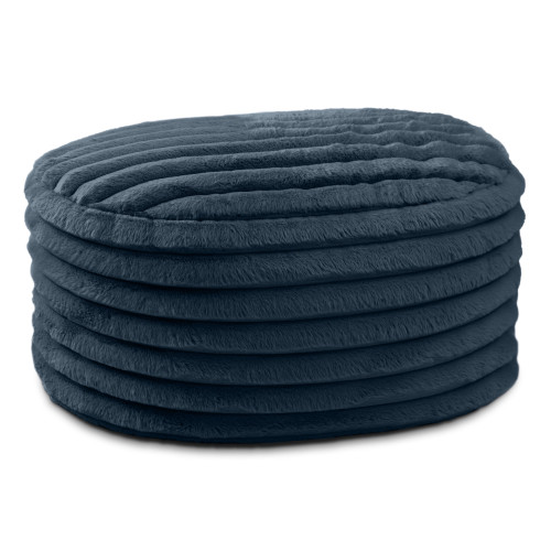 Large Plush Ribbed Faux Fur Pouf Ottoman - 35" - Midnight Blue - IMAGE 1