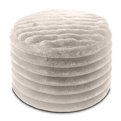 Faux Fur Ribbed Plush Pouf Ottoman - 22" - Gray - IMAGE 1