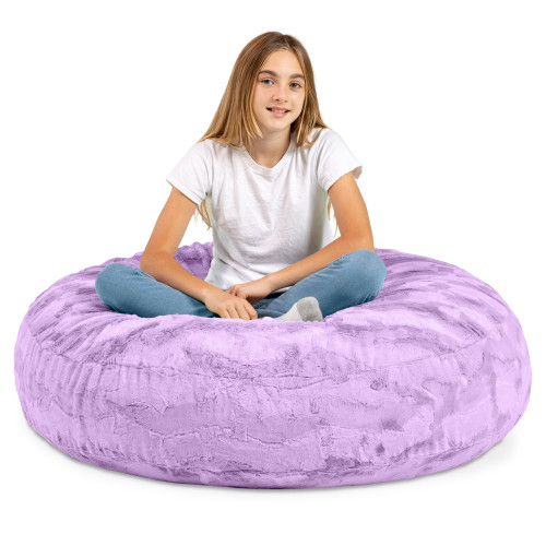 Faux Fur Plush Textured Bean Bag Chair - 4' - Bellflower Purple - IMAGE 1