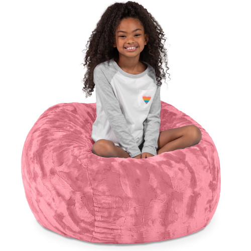 Faux Fur Round Kids Bean Bag Chair - 3' - Quartz Pink - IMAGE 1