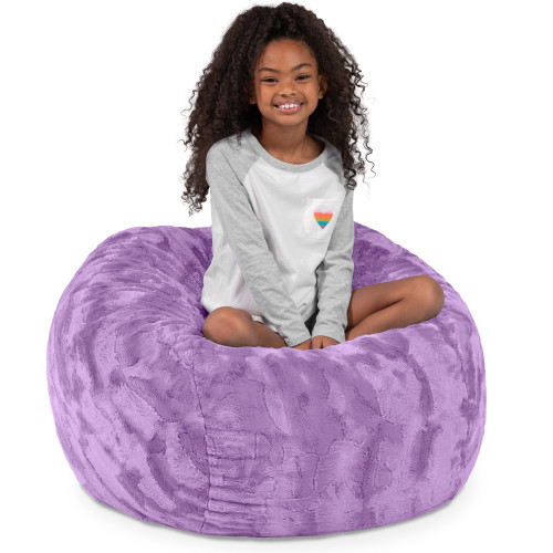 Round Faux Fur Kids Bean Bag Chair - 3' - Bellflower Purple - IMAGE 1