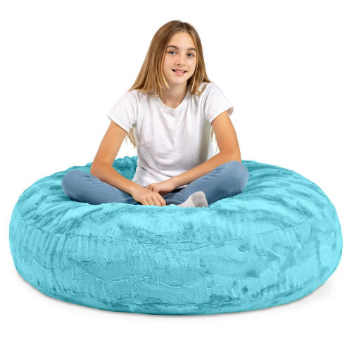 Textured Plush Faux Fur Bean Bag Chair - 4' - Turquoise Blue - IMAGE 1