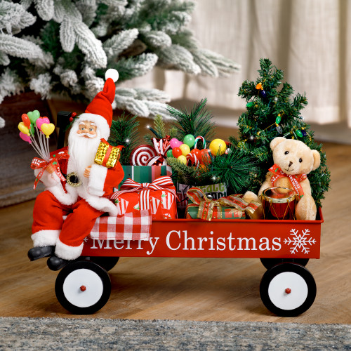 Lighted and Musical Santa Claus Merry Christmas Wagon Decoration - 20" - IMAGE 1