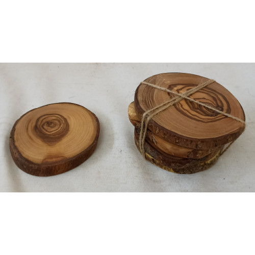 Round Olive Wood Coasters - 4" - Set of 4 - IMAGE 1