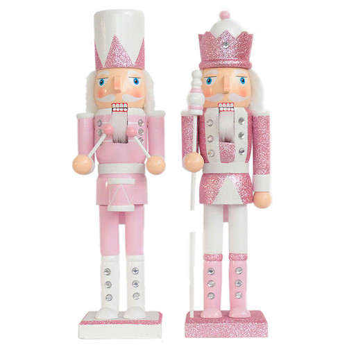 Set of 2 White and Pink Glittering Splendor Christmas Nutcrackers 14.5" - IMAGE 1