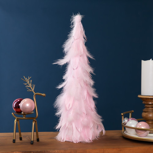 Glittered Layered Feather Cone Tree Christmas Decoration - 19.5" - Pink - IMAGE 1