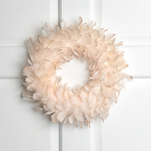 Glittered Feathers Christmas Wreath - 14.5" - Unlit - Peach - IMAGE 1