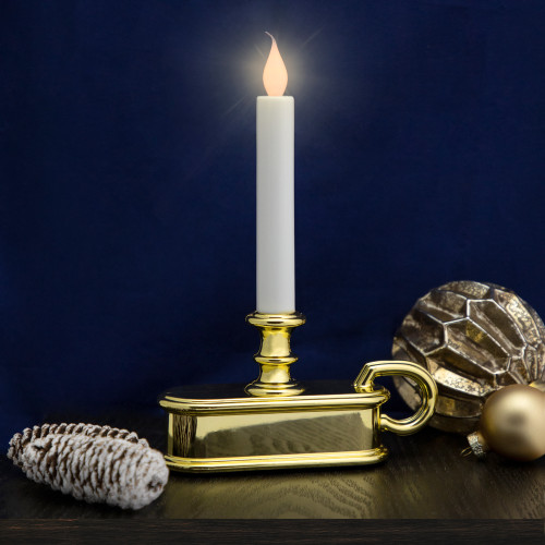 LED Lighted Window Candle with Handle Base - 9.5" - White and Gold - Set of 4 - IMAGE 1