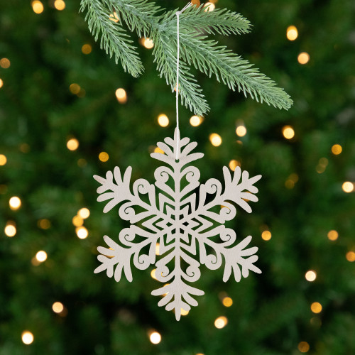 Snowflake Shaped Wooden Cut-Out Christmas Ornaments - 4.75" - White - Set of 4 - IMAGE 1