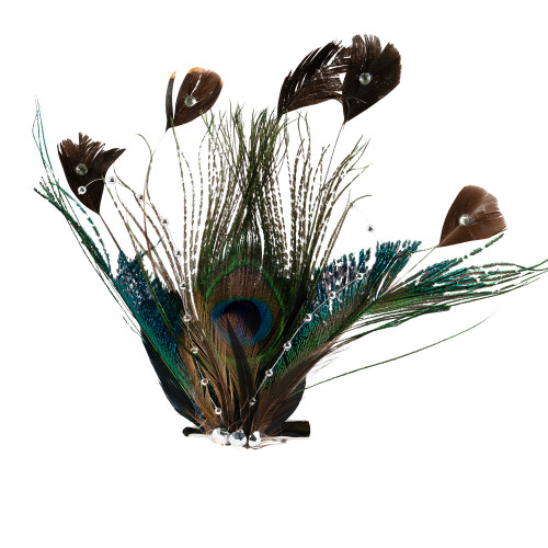 Peacock Ocelli Feather Clip-On Christmas Ornament -6" - Brown, Green and Blue - IMAGE 1