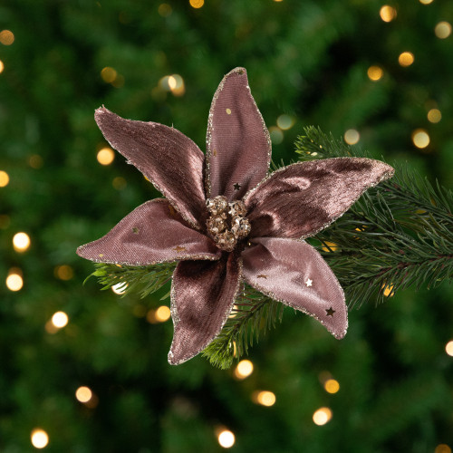 Glittered Flower Christmas Clip-on Ornament - 6" - Plum Purple - IMAGE 1