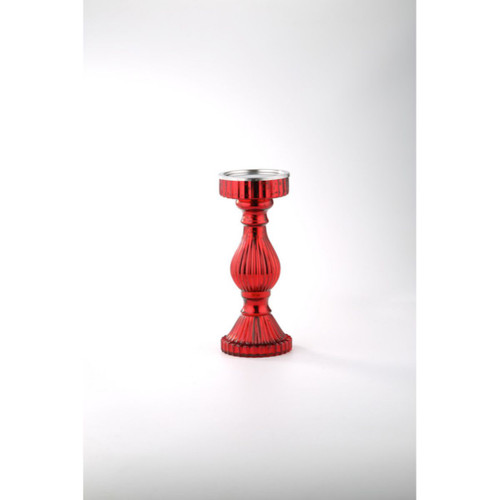 10" Red Hand Blown Glass Candle Holder - IMAGE 1