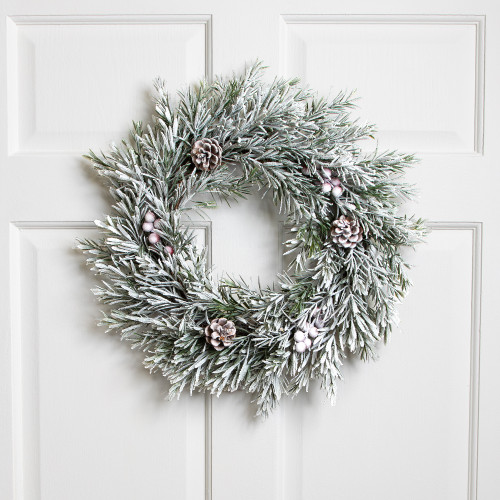 Pine Cones and Berries Flocked Rosemary Small Artificial Christmas Wreath - 20" - Unlit - IMAGE 1