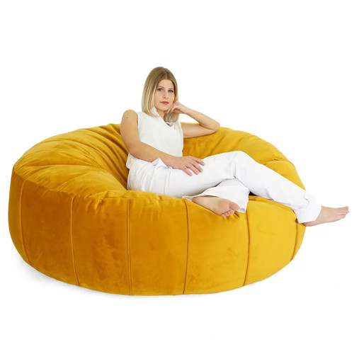Extra Large Round Velvet Bean Bag Cover - 27.5" x 27.5" - Gold Yellow - IMAGE 1