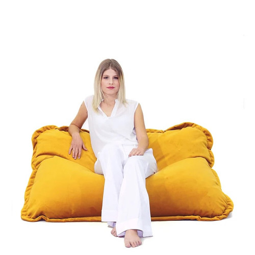Mini Velvet Rectangular Bean Bag Cover - 43" x 55" - Gold Yellow - IMAGE 1
