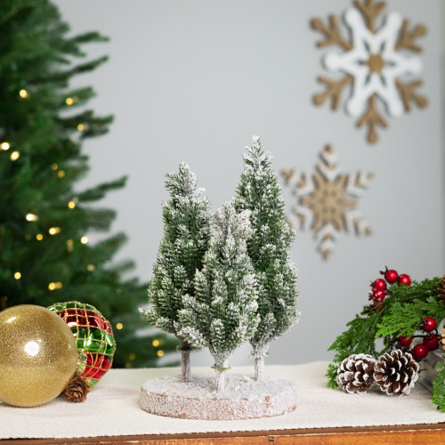 Frosted Trio of Pine Trees Christmas Decoration - 8" - Unlit - IMAGE 1
