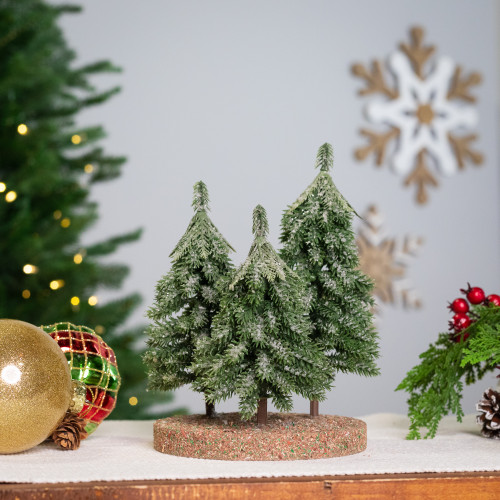 Real Touch™ Icy Downswept Pine Trio of Trees Christmas Decoration - 8" - Unlit - IMAGE 1