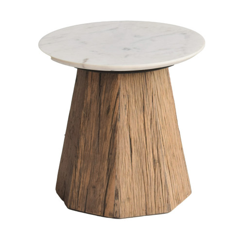 Round Marble Top Coffee Table - 19.5" - Brown and White - IMAGE 1