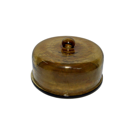 Cake Display Plate with Recycled Glass Dome - 11.25" - Olive Green - IMAGE 1