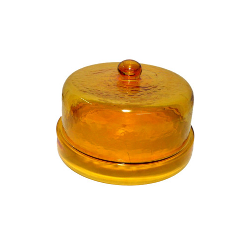 Round Glass Cake Display Stand with Dome Lid - 11.5" - Yellow - IMAGE 1