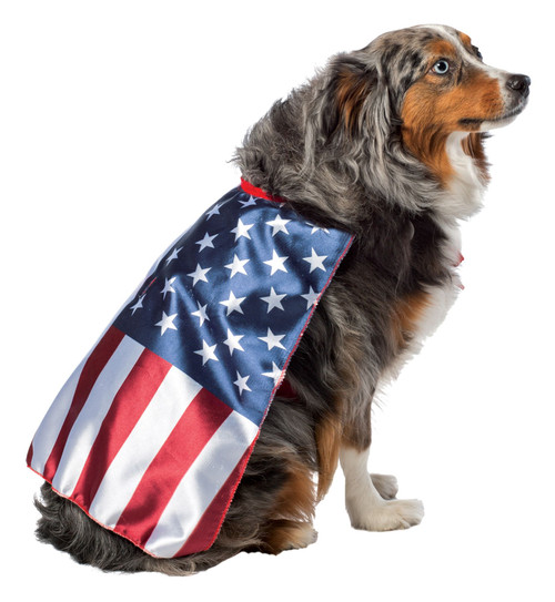 Blue and Red Patriotic Flag Cape Halloween Pet Costume - Large - IMAGE 1