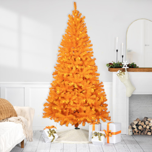 Pre-Lit Medium Artificial Pine Christmas Tree - 7' - Orange - Clear Lights - IMAGE 1