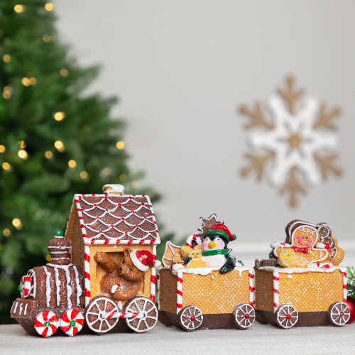 Gingerbread Candy Cane Train with Gingerbread Man Christmas Decoration - 5.5" - IMAGE 1