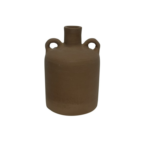 Standing Terracotta Cylidrical Amphora Vase - 9.75" - Brown - IMAGE 1