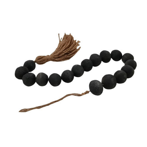 Terracotta Beaded Garland with Tassels - 33" x 1" - Black - IMAGE 1