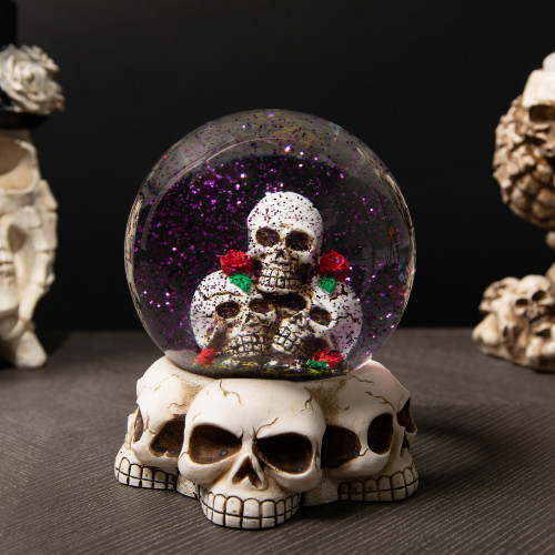 LED Lighted Skulls and Roses Halloween Snow Globe with Sound - 6" - IMAGE 1