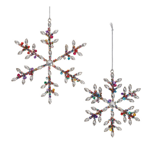 Rainbow Beaded Snowflake Glass Christmas Ornament - 8.25" - Multicolor -12ct - IMAGE 1