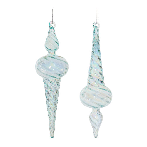 Iridescent Swirl Glass Finial Drop Christmas Ornaments - 9.5" - 12ct - IMAGE 1
