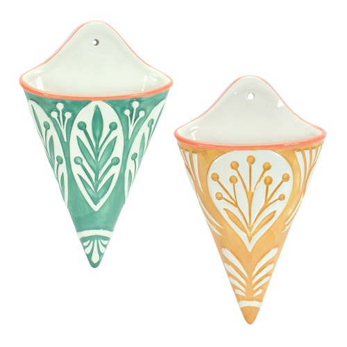 Ornate Floral Ceramic Wall Pockets - 10.5" - Set of 2 - IMAGE 1