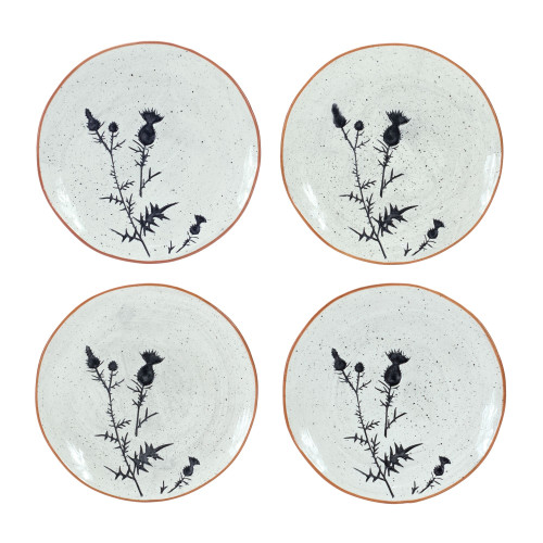 Rustic Thistle Etched Serving Plate - 8" - White and Black - Set of 4 - IMAGE 1