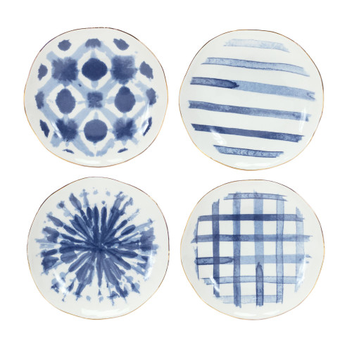 Coastal Tie Dye Ceramic Serving Plate - 7" - Blue and White - Set of 4 - IMAGE 1